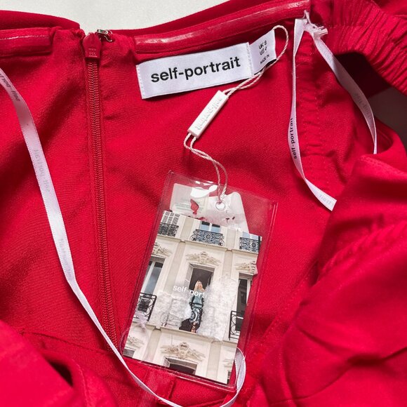 Self Portrait Crepe Bow Midi Dress Red Size UK 8 US 4 NEW NWT - Picture 6 of 14